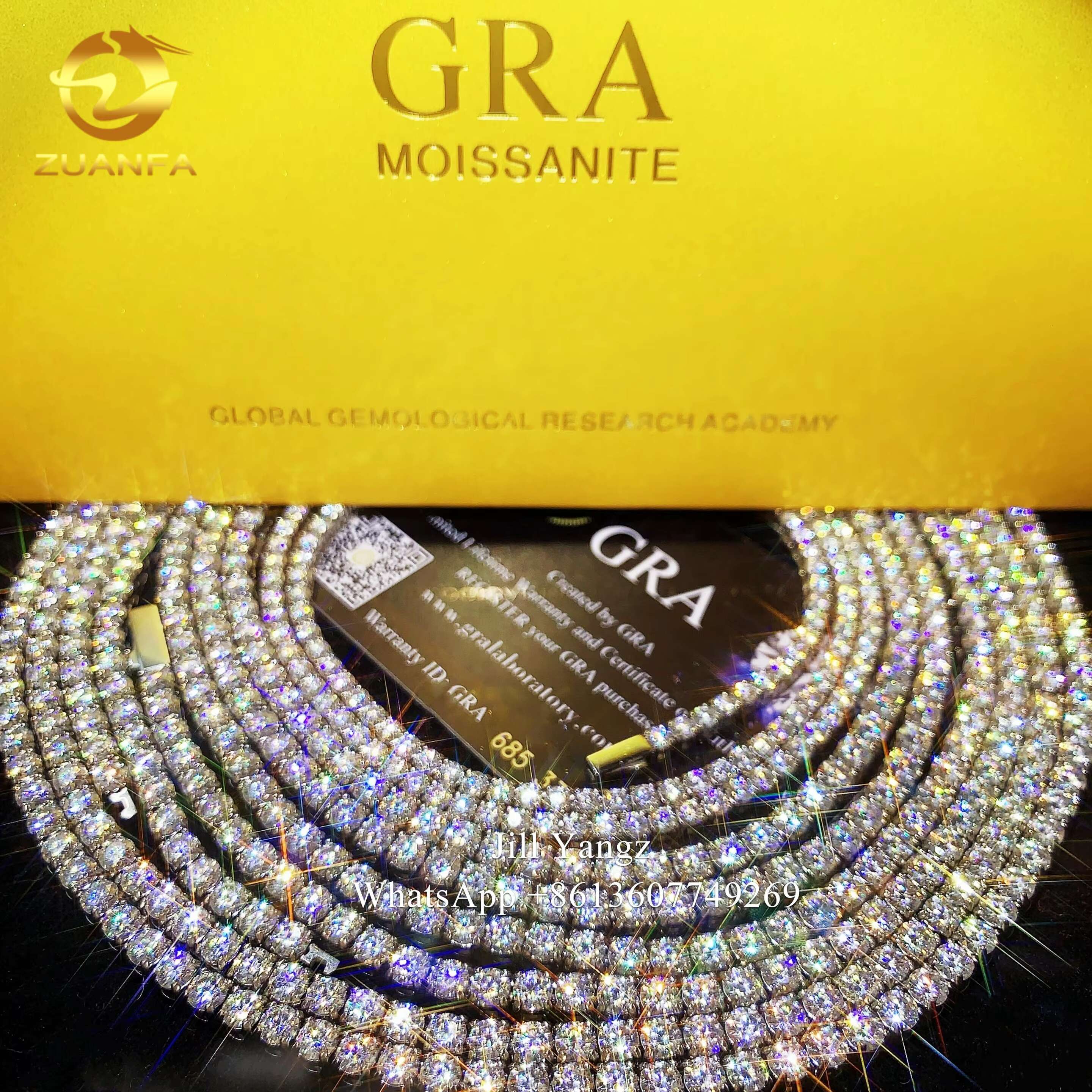 Zuanfa Jewelry Spring Clasp Moissanite Tennis Chain Necklace 3mm 4mm 316L Surgical Steel Gift Idea Stainless Steel Jewelry