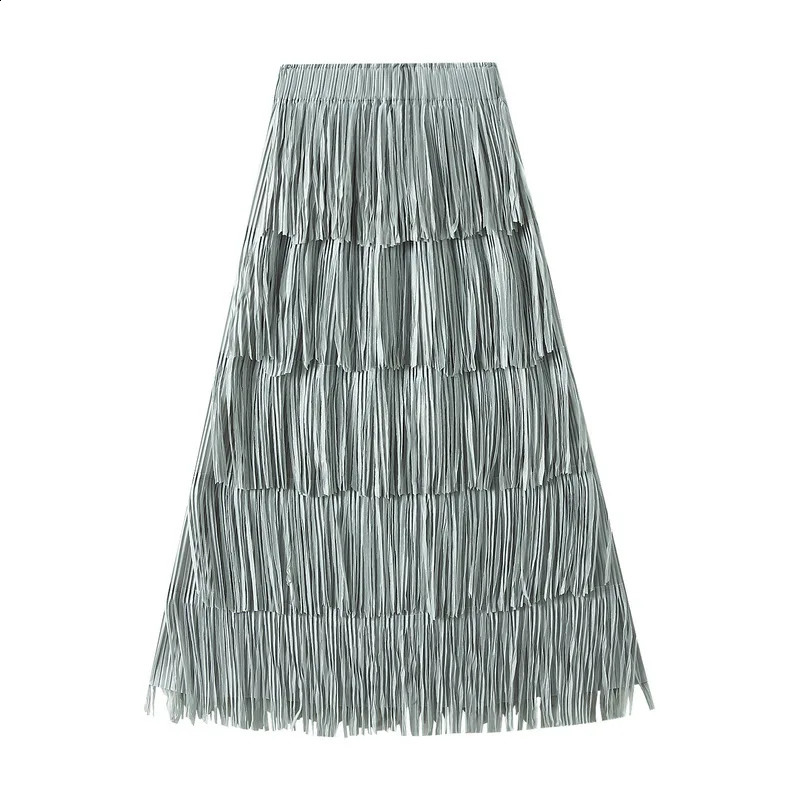 In 2025 Women Trendy Tassel Elegant Long Skirt Female Summer Korean Fashion High Waist A-line Red Skirts 250421