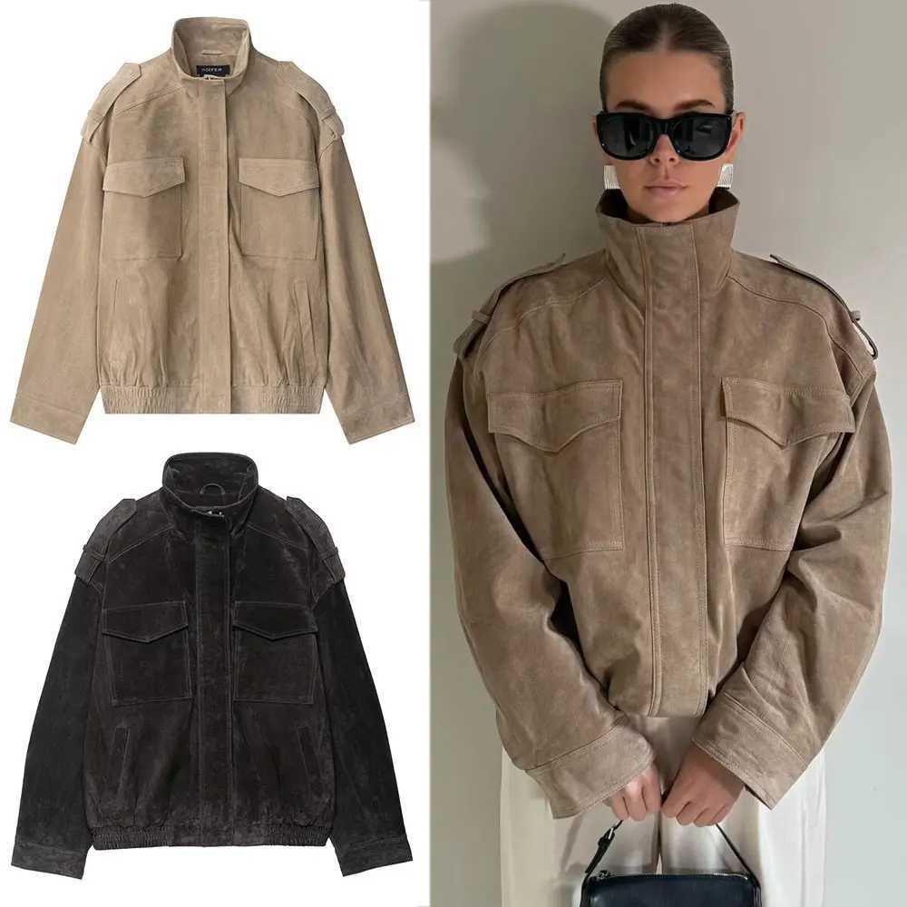HH Women Casual Solid Jackets Turtleneck Long Sleeve Zipper Loose Coats With Pocket Autumn Casual Office Lady Outwear J251124