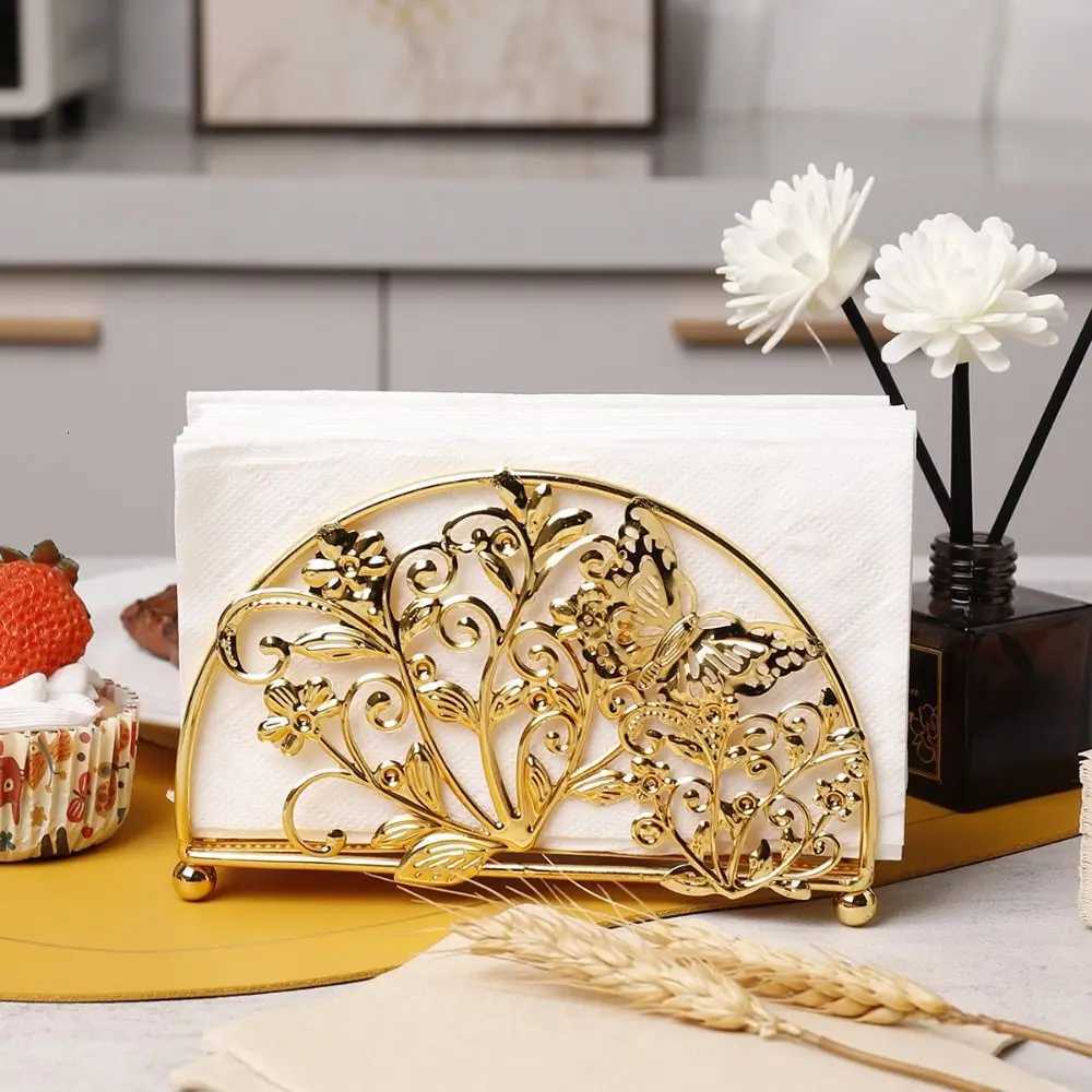 FlowersLeaves Metal Napkin Holders Hollowed-out Design Gold Luxury Vertical Napkin Dispenser Multi-purpose FreestandingM251124