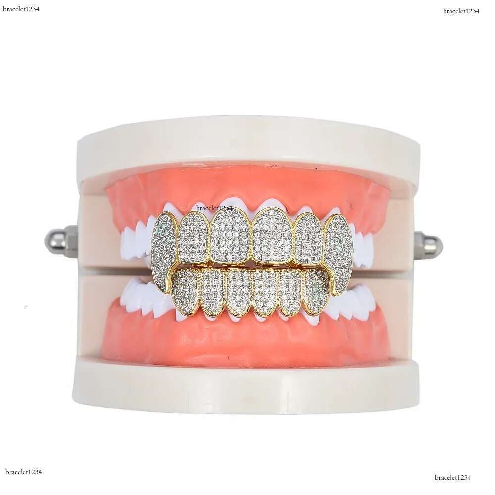 Luxury designer Gold shiny ice Teeth Ice out VVS Moissanite grill Ricky up and down grill set Hip Hop jewelry free shipping