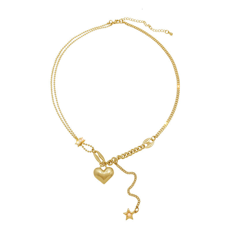 Top Source Cold Wind Titanium Steel Exquisite Hip Hop Style Necklace Star Tassel Three Dimensional Peach Heart Clavicle Chain, niche design