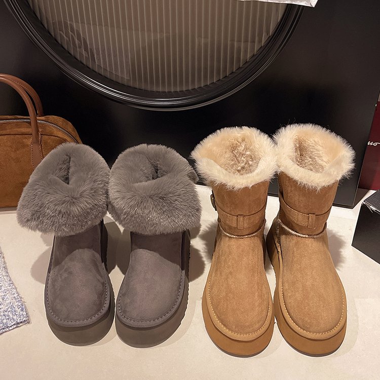 Free shipping fashionable and versatile winter daily wear thick soled anti slip long boots can be worn outside with fleece and thickened warm high boo