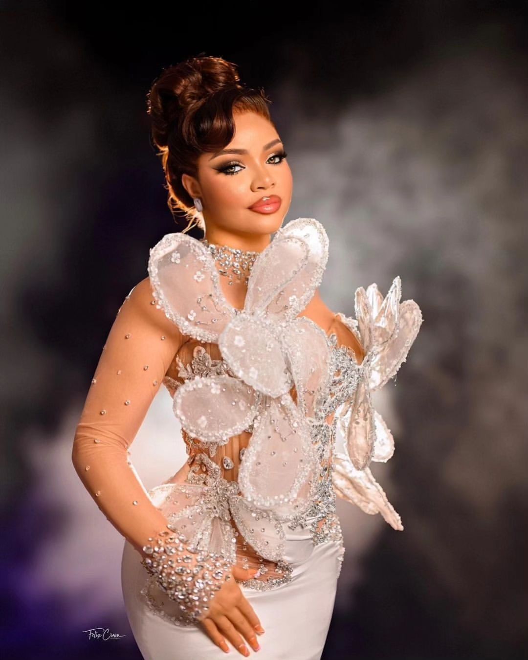 Aso Ebi White Mermaid Prom Florals Beaded Crystals Satin Evening Formal Party Second Reception Birthday Engagement Gowns Dress Robe De Soiree N24 B031