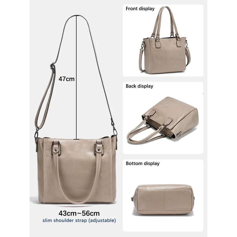 Designer Bag Zency Women Genuine Leather Bucket Shoulder Bags Multi Zipper Pockets Casual Handbags Crossbody Purses Ladies Tote Bag