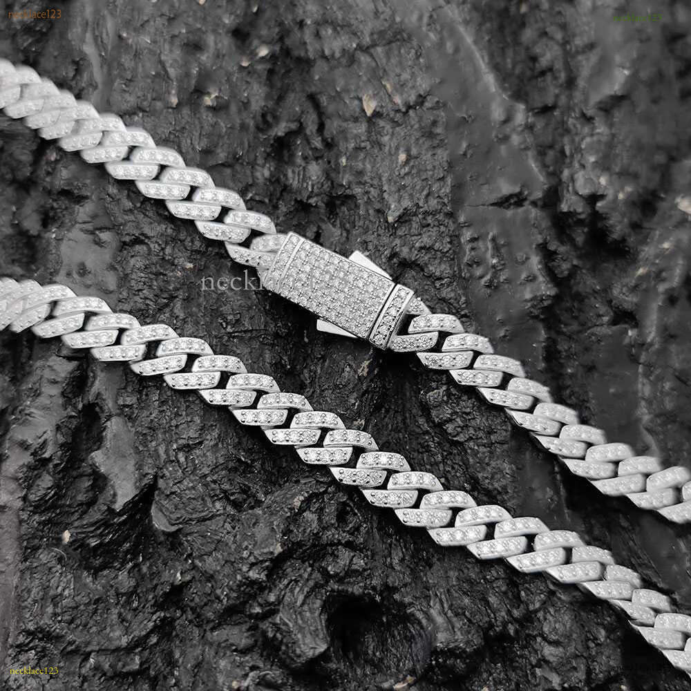 Nuoya Jewelry 8mm Prong Cuban k Chain Iced Out Pass Dia Tester VVS Moissanite Sterg Sier Necklace