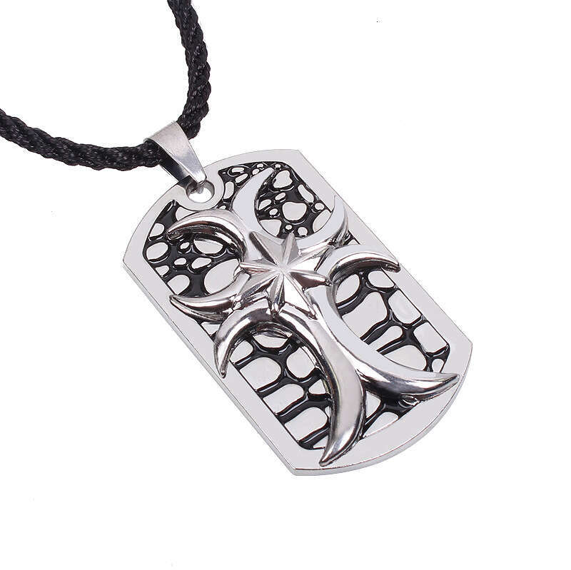 Personalized metal street style necklace, four leaf clover carnivorous flower cross, punk men's pendant, sweater chain