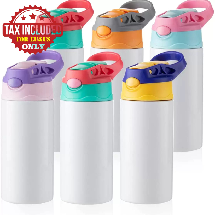50 packs Sublimation Blanks Kids Tumbler Water Bottle Sippy Cups 12 OZ White Water Bottle with Straw and Portable Lid