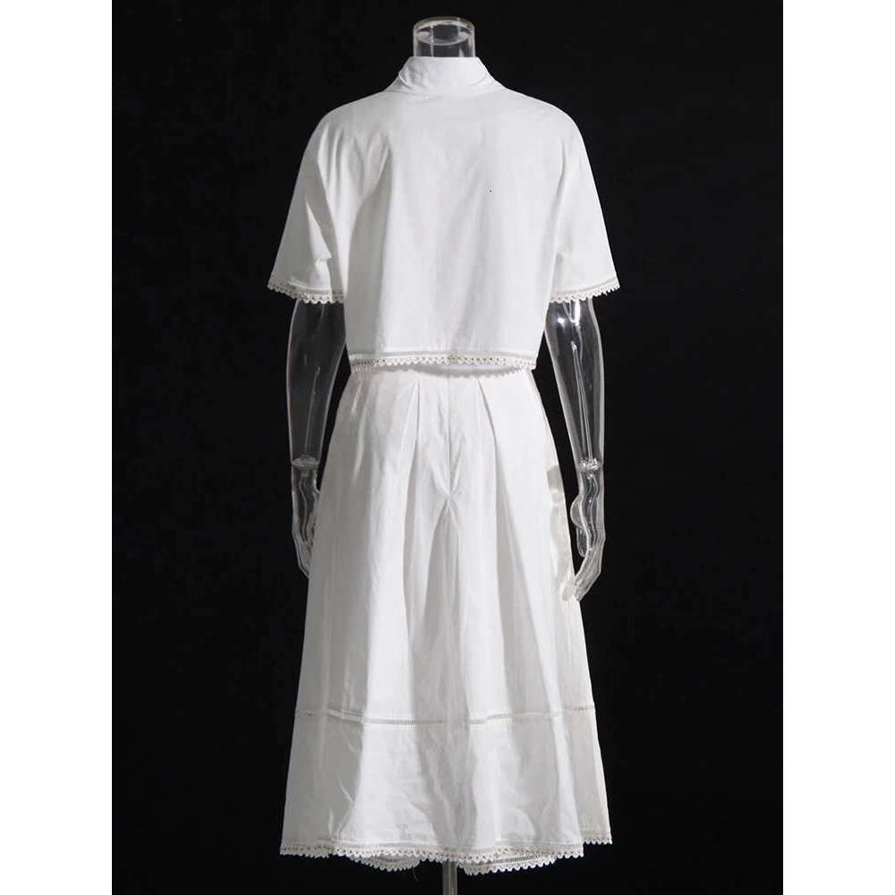 Designer Clothes TWOTWINSTYLE Solid Summer Two Piece Sets For Women Lapel Short Sleeve Tops High Waist A Line Skirt Slim Set Female Fashion New