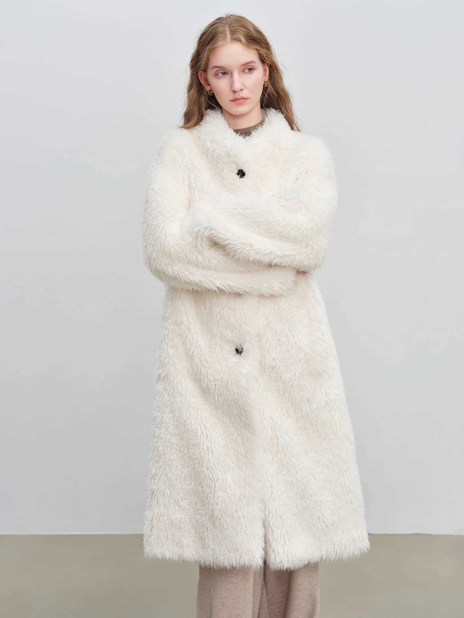 ZIQIAO Petite Womens Mid-Length Stand Collar Korean Style White Duck Eco-Friendly Faux Fur Coat 2025 Winter New Arrival Coats J251124