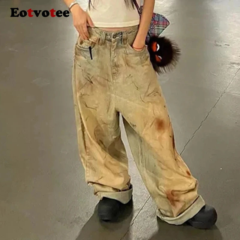 EOTVOTEE Womens Wide Leg Jeans American Retro Straight Autumn Fashion High Waist Street Denim Shorts 250417