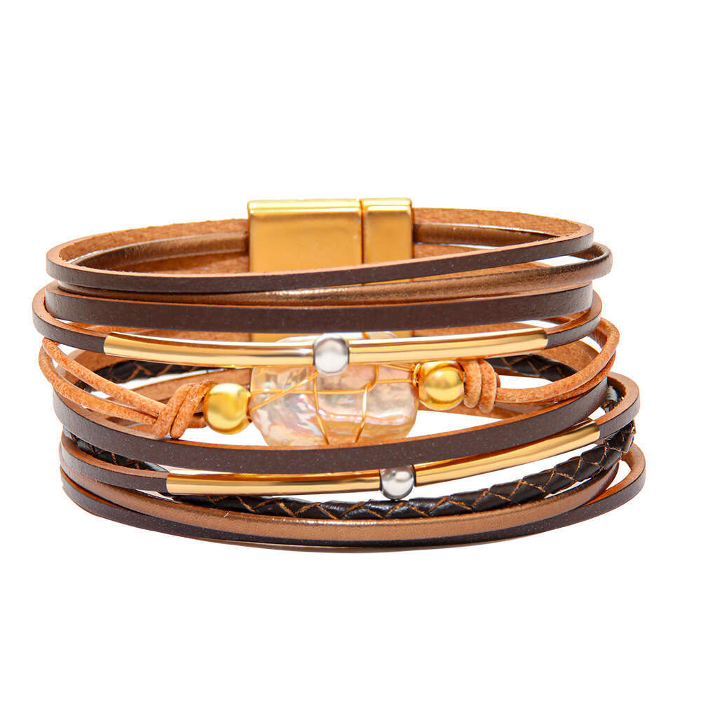 Bohemian ethnic style women's multi-layer pearl stone temperament bracelet, fashionable accessory