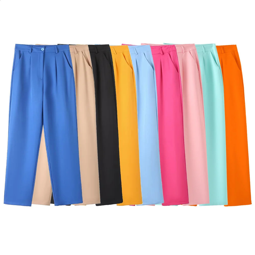 Autumn Product Womens Fashion Versatile High Waist Slim Fit Straight Sleeve Solid Color Suit Pants 250421