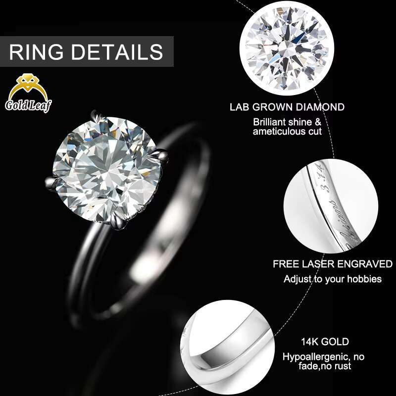 Real 14K Solid Gold Engagement Wedding Ring Custom D E F VS VVS Round Cut GIA IGI Lab Grown Diamond Rings