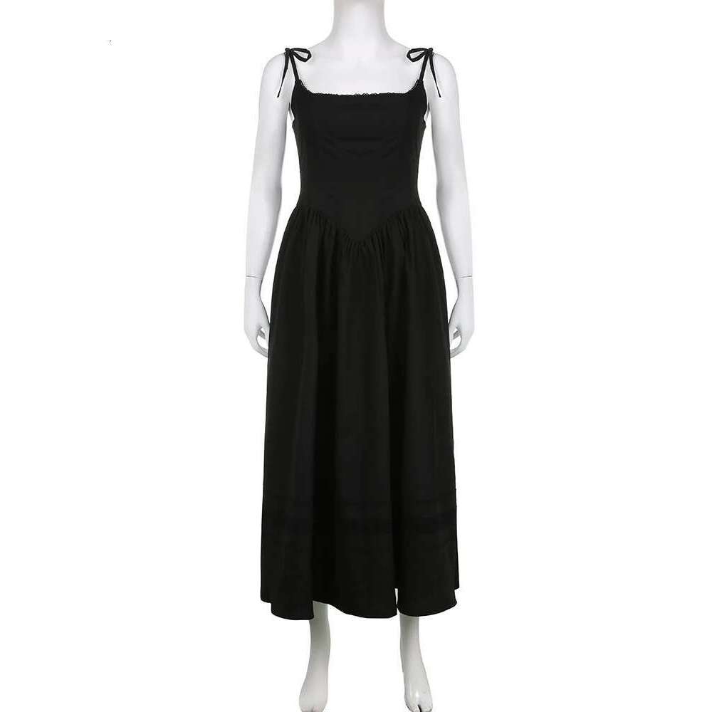 Designer Clothes IAMSURE Casual Solid Lace Trim A-Line Long Dress Slim Slash Neck Sleeveless Maxi Dresses For Women Summer Fashion Ladies