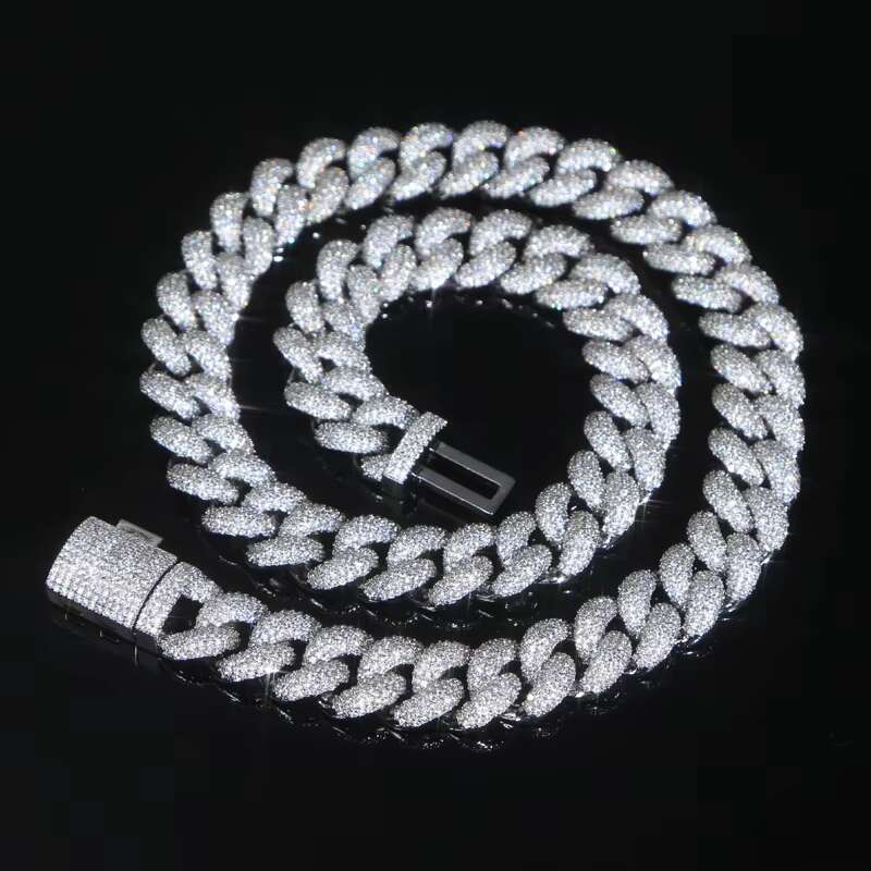 15mm Width Full Paved Cubic Zirconia CZ Iced Out Bling Cool Men Boy Hip Hop Cuban Chain Necklace
