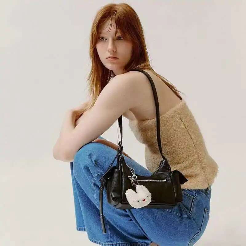 Double Pockets Korean Designer Handbags PU Leather Fashion Shoulder Two Sized Underarm Purses Chic Crossbody Bags For Women