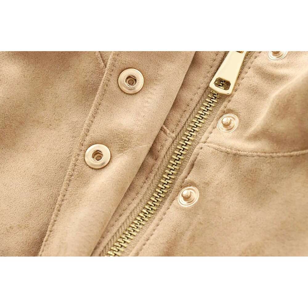 Designer Clothes New Women's Fashion European American Style Simple And Versatile High Collar Long Sleeve Leather Suede Casual Jacket