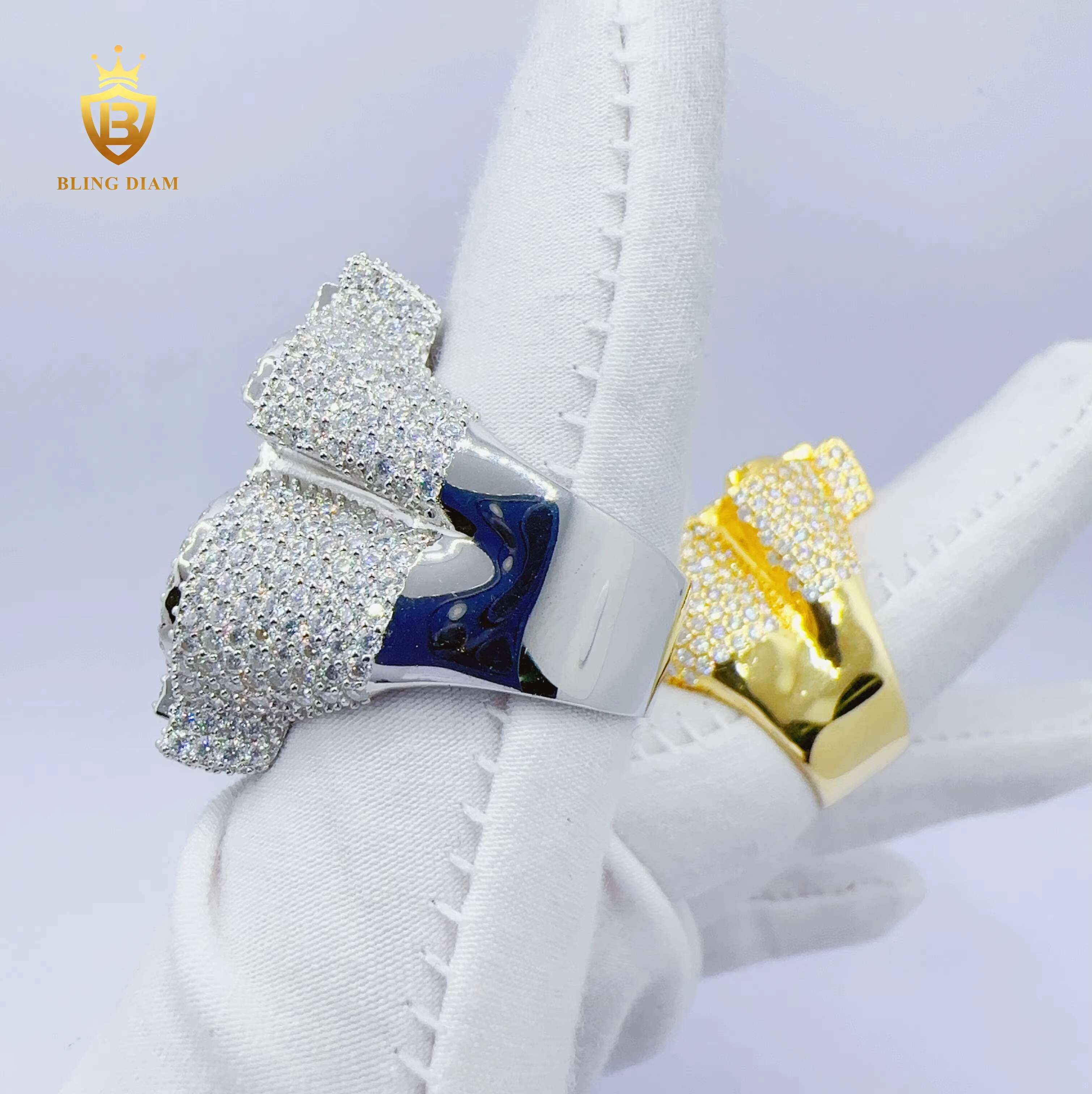 Blingdiam Jewelry Custom Hip Hop Ring 925 Sterling Silver VVS Moissanite Dollar Design Ring for Men