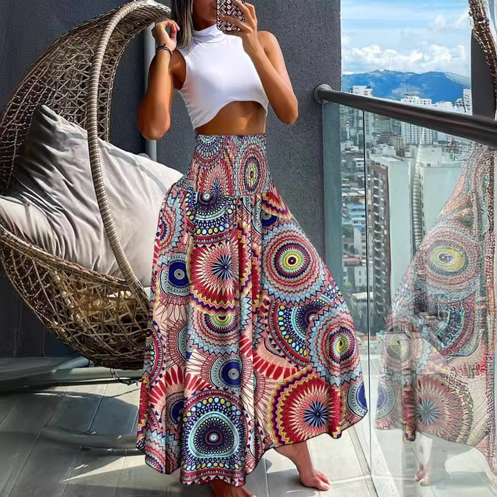 2024 Summer Fashion High Waist Slimming Printed Womens Half Body Skirt for Women