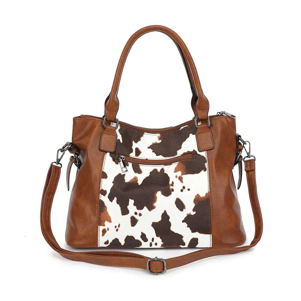Women's Tote Handbag Combination Set With Classic Cow Pattern Pattern, Multi Capacity, Multiple Pockets, Single Shoulder Bag