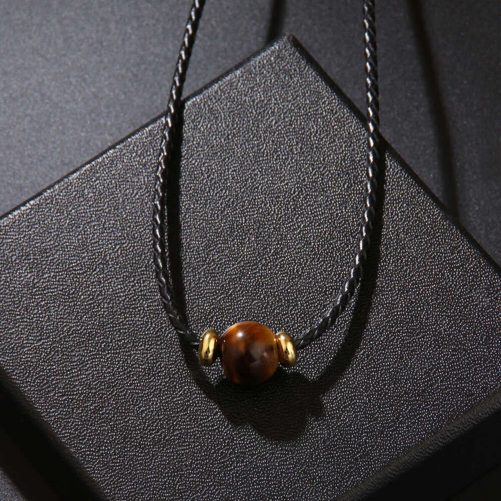 Hot selling Melad coffee color premium natural tiger eye stone bead necklace with simple style, light , niche collarbone chain