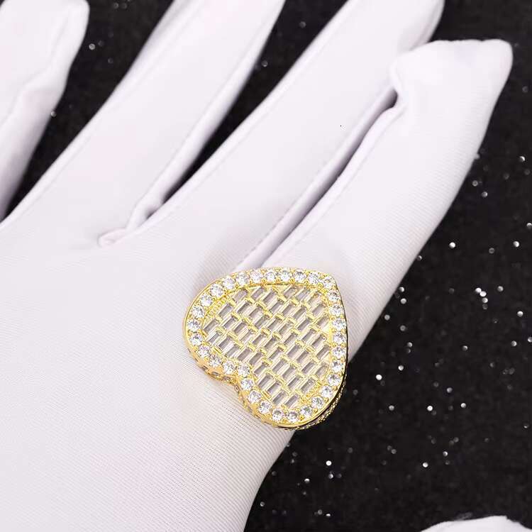 Customized Iced Out Hip Hop Jewelry S925 Silver with baguette Moissanite Ring Passed Diamond test Mens Cuban Heart Ring
