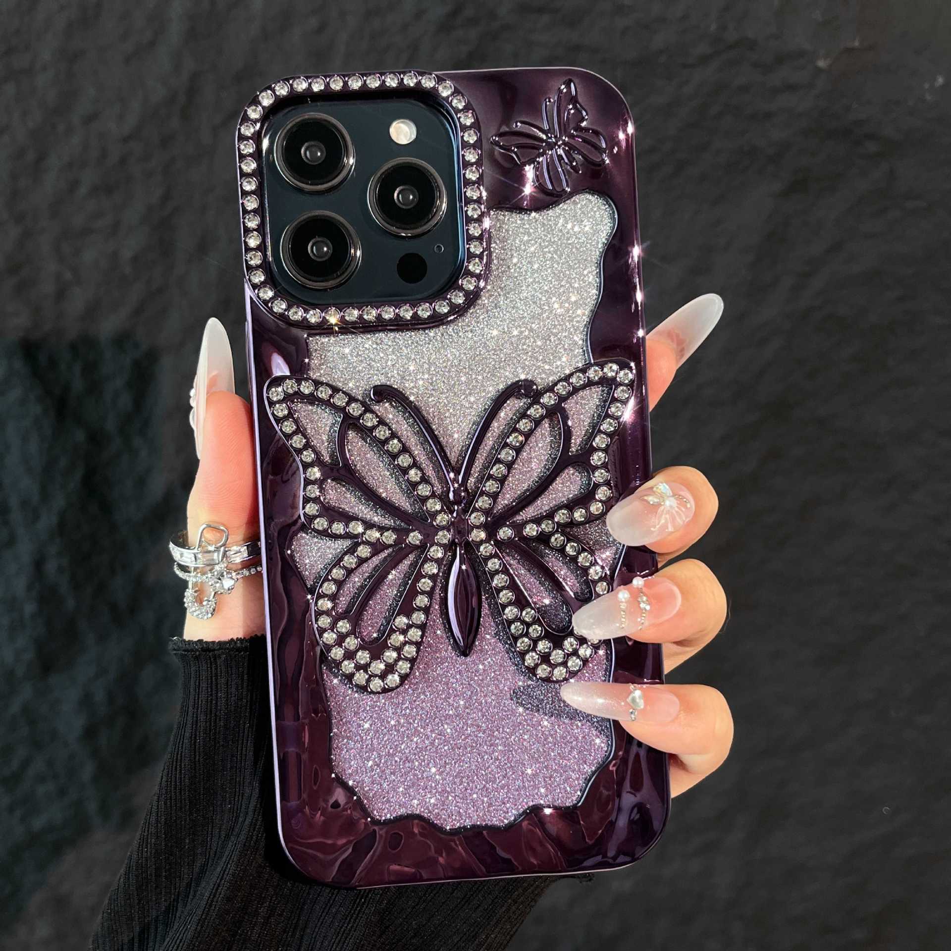 Gradient Glitter Hollow Large Butterfly Phone Case Compatible with iPhone 17 Pro Max New Soft Electroplated Case iPhone 16/15