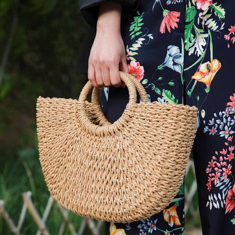 Fashion MOON Straw Handbags Women Summer Beach Bag Rattan Bag Handmade Vintage Woven Handbag For Women bolsa femme 250417