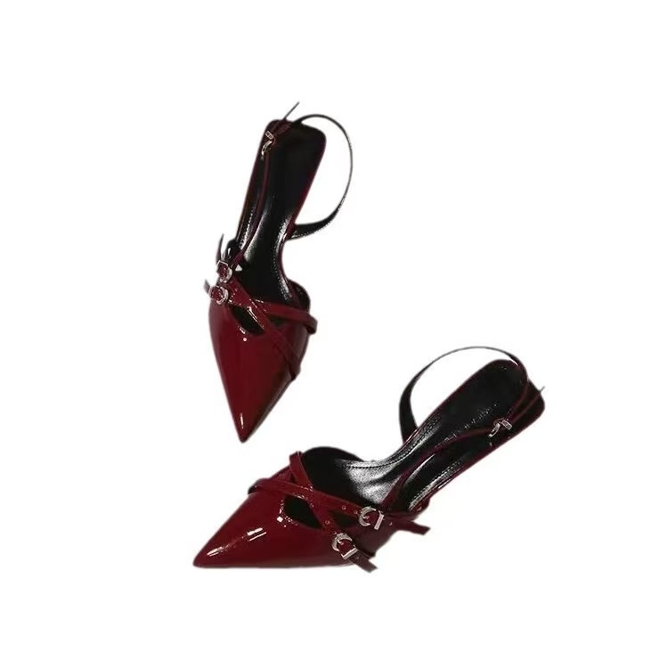 Footwear Female Designer Shallow Pumps For Women Buckle Strap Fashion Pointed Toe Ladies Medium Heels Shoes Sandals b041