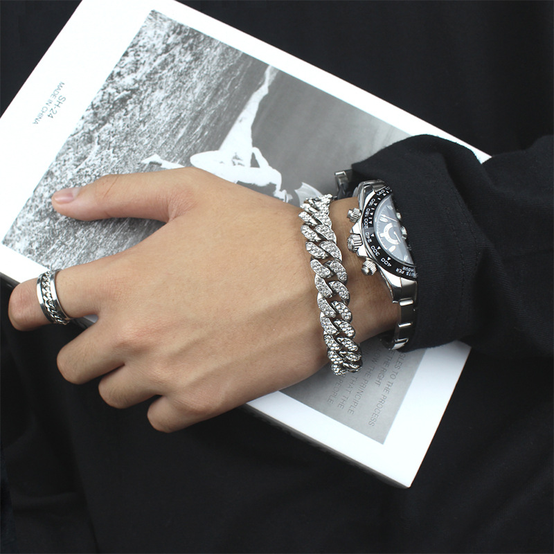 3D Micro-Paved Full-Coverage Diamond Cuban Link Bracelet, Hip Hop Streetwear Matching Couple Jewelry Gift for Men & Women - Unisex Luxury Urban Fashio