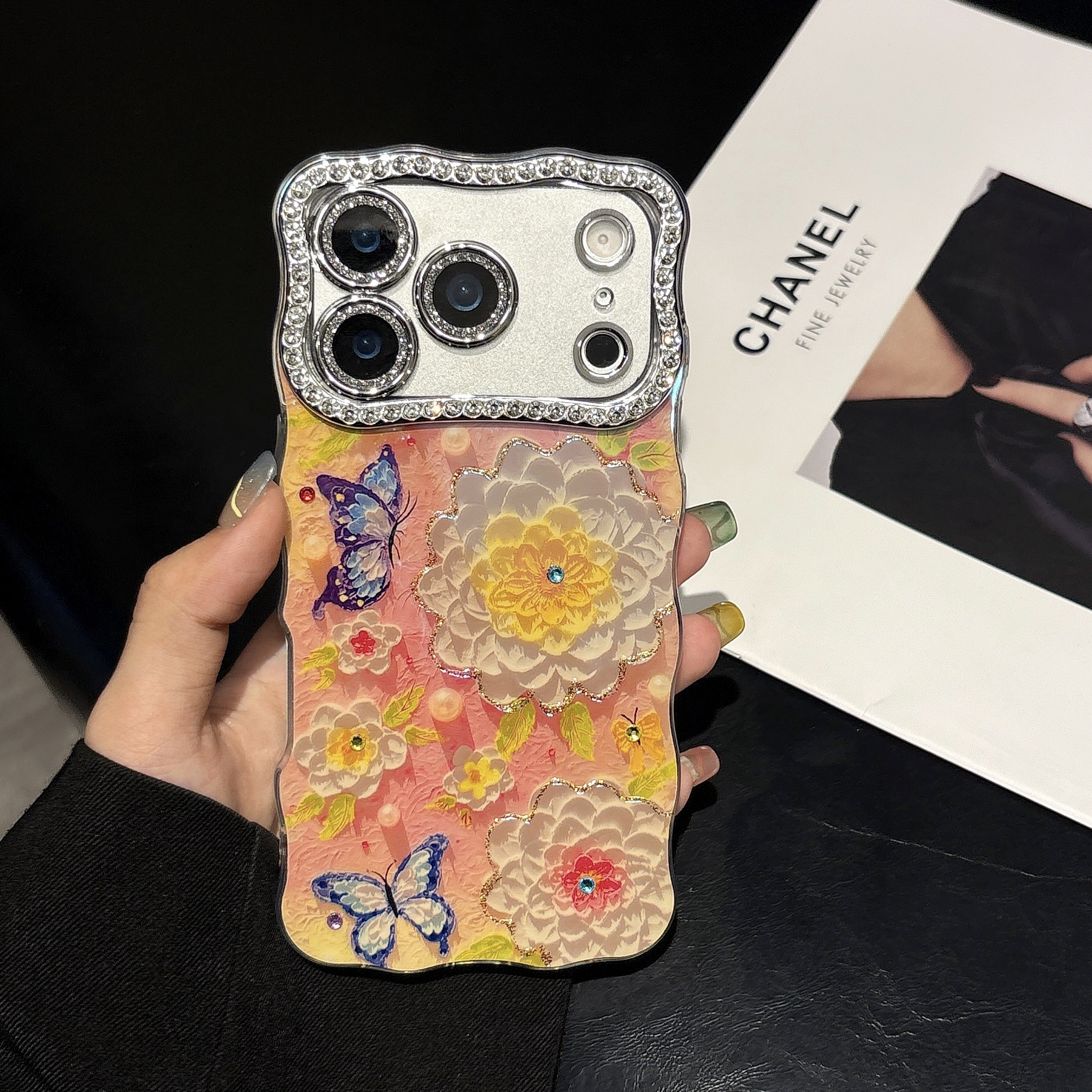 Blue Light Butterfly Camellia Flower Phone Case Compatible with iPhone 17 Pro Max Twisted Edge Protective Case iPhone 16/15