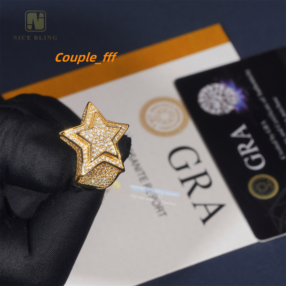 Luxury Fine Jewelry Rapper Fashion Iced Out Top Quality Hip Hop Star Silver 925 Moissanite Ring