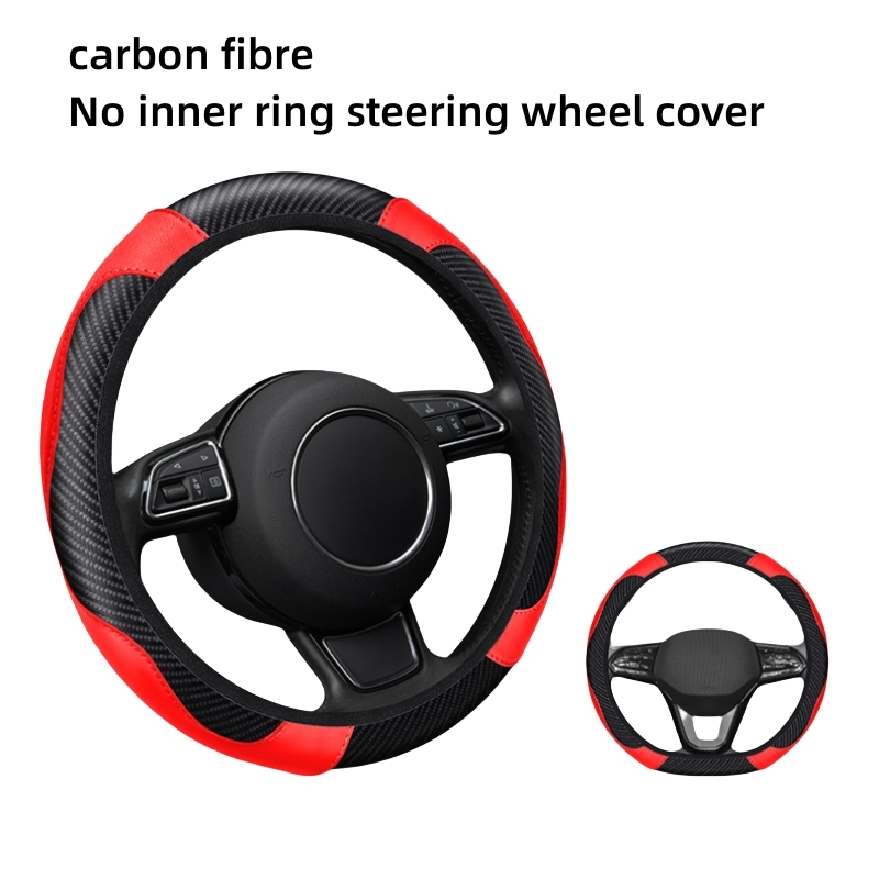 PU Carbon Fiber Leather Car Steering Wheel Cover without Inner Ring Suitable for 14.5-15 Inches/38cm of Automotive Supplies