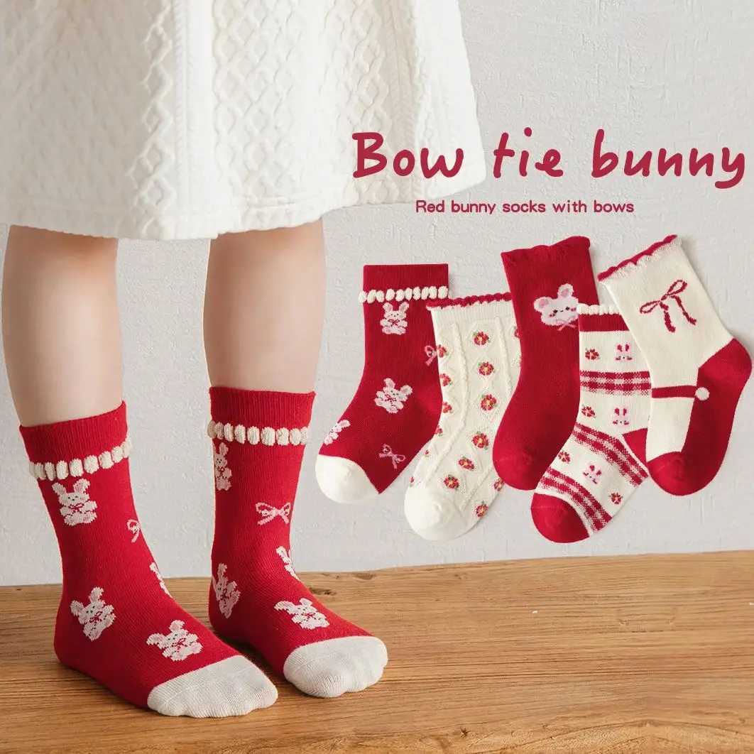 Girls Socks Autumn Winter Red Garden Bunny Socks Medium Socks 1-12Y Childrens Cotton Socks baby Ruffle Socks G251124