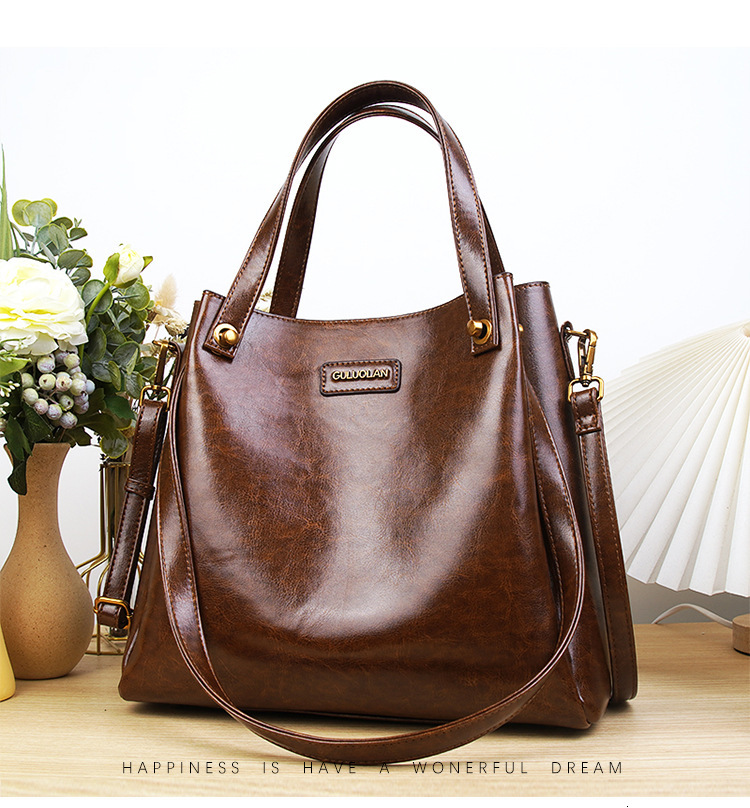 Women S New Crossbody Commuter Versatile Large Capacity Oil Wax Leather Single Shoulder Handbag Tote Bag