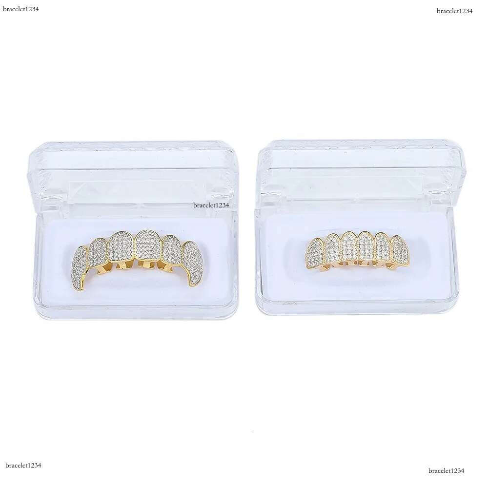 Luxury designer Gold shiny ice Teeth Ice out VVS Moissanite grill Ricky up and down grill set Hip Hop jewelry free shipping