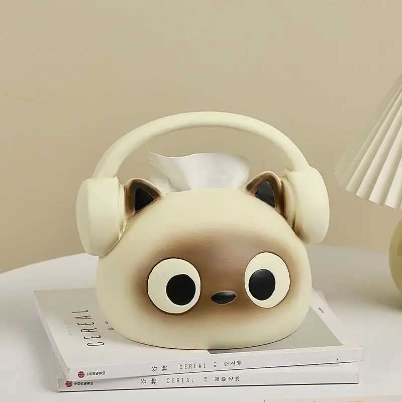 Headphones Siamese Cat Tissue Box Living Room Light Luxury High-end Creative Paper Box Cute Style Tissue Boxes Nordic KitchenM251124
