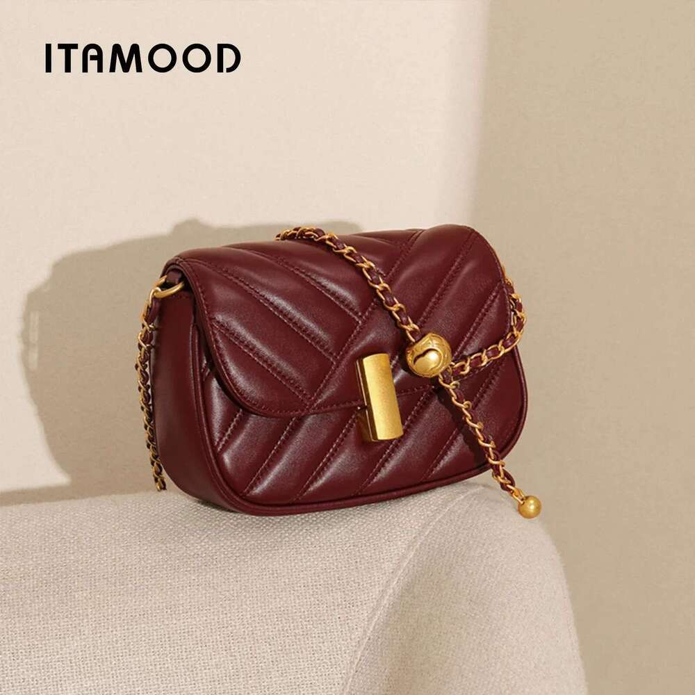 Designer Bag ITAMOOD Leather Quilted Bag, Chain Shoulder Handbag, Stripe Crossbody Bag
