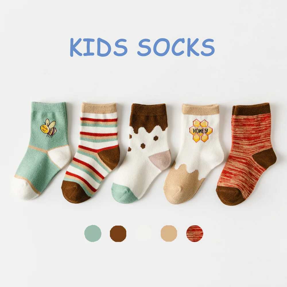 5 Pairs Cotton Kids SOCKS Mid Calf Thick Warm Breathable Moisture Wicking Pattern Baby SOCKS for Boys Girls All Seasons G251124