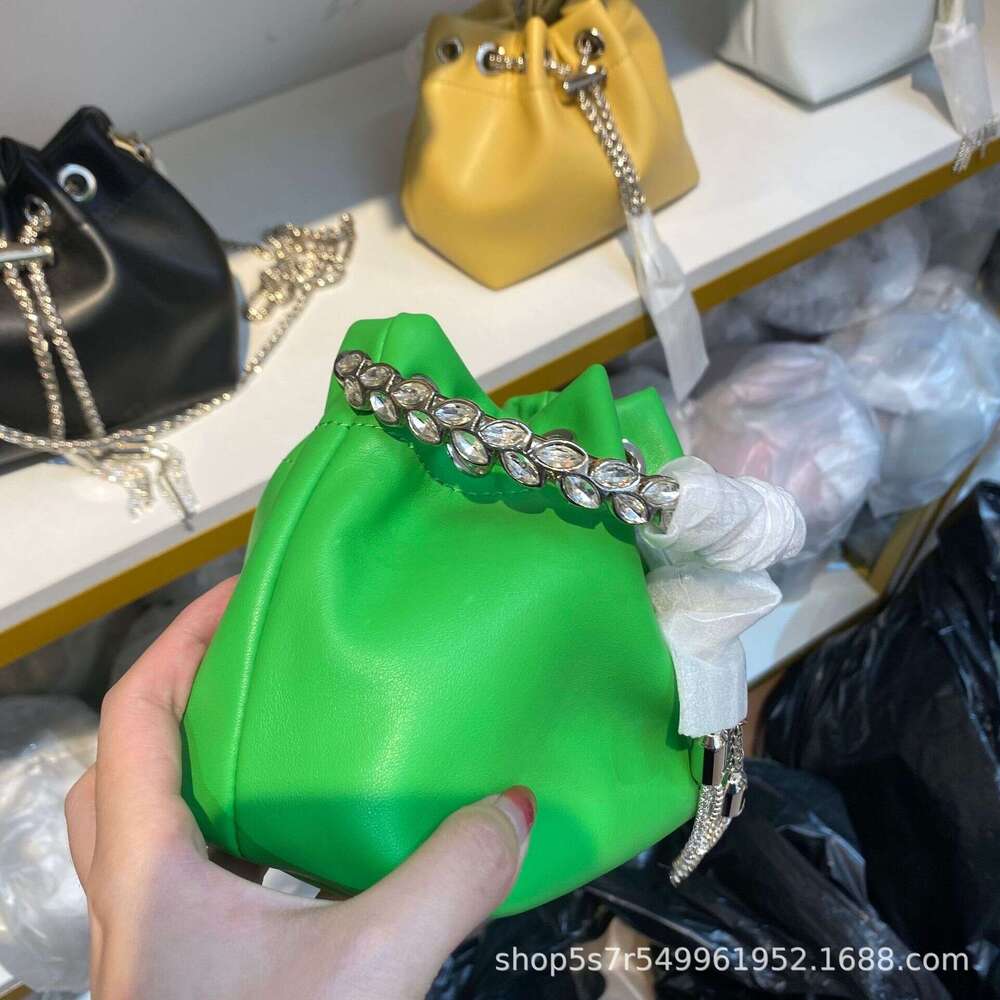 Designer Bag Diamond Studded Snake Bone Chain Wheat Ear Drawstring Small Water Bucket Tassel Hand Held Crossbody Single Shoulder Luxurious Banquet Lea