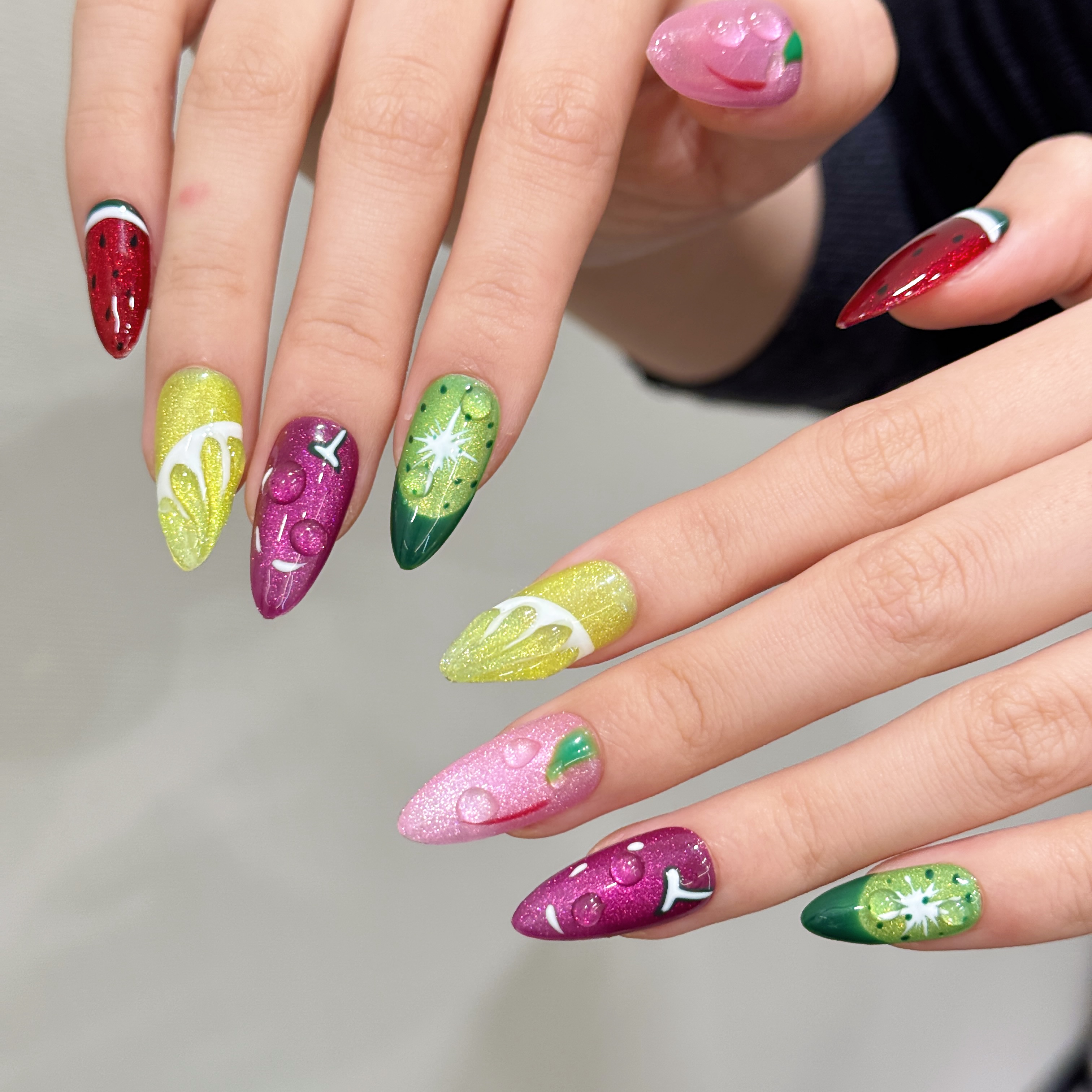 almond/square press on nail fruit element