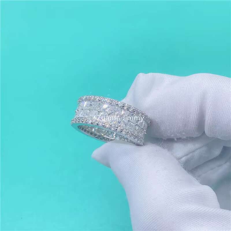 Sparkly Lab Moissanite Diamond Bride Jewelry Double Row Stone Moissanite Eternity Band Ring for Women and Man