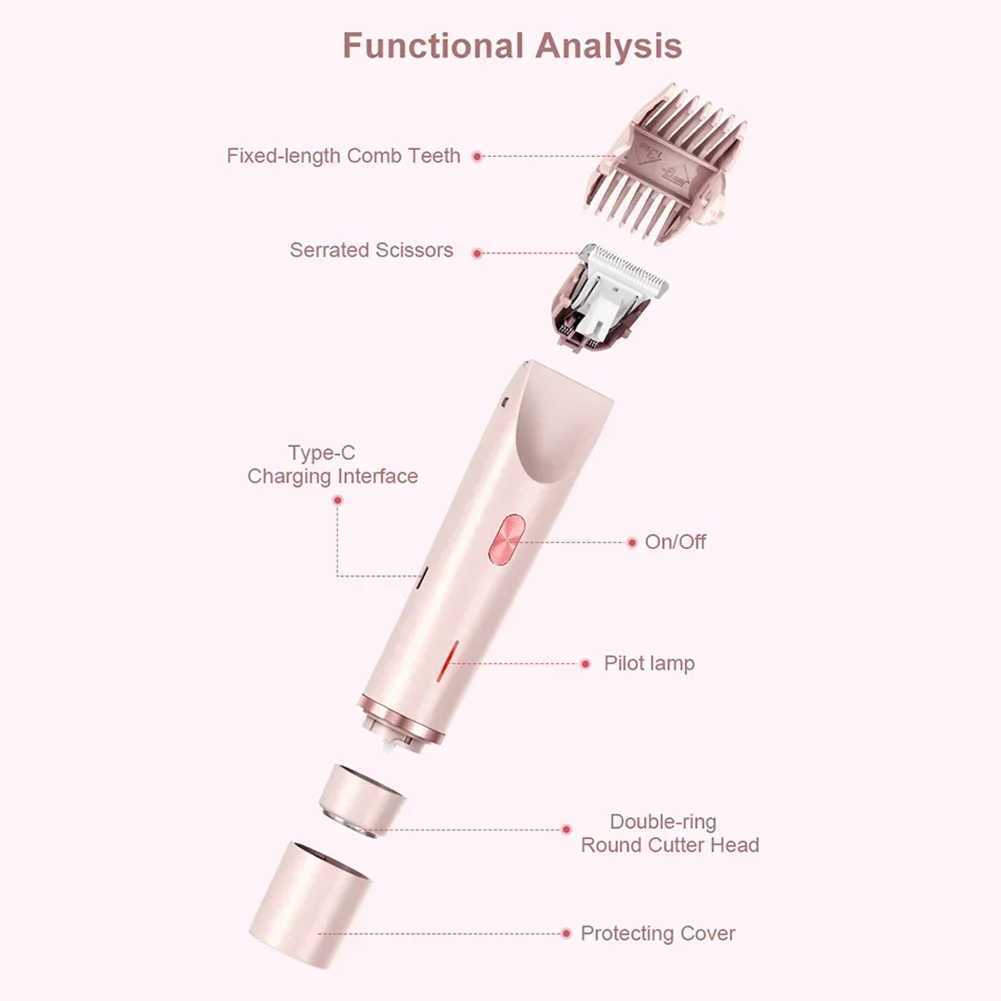 Women Electric Razors 2 in 1 Dual-Head Painless Bikini Trimmer Wet Dry Use for Ladies Pubic Hair Detachable Head Electric Shaver L251124