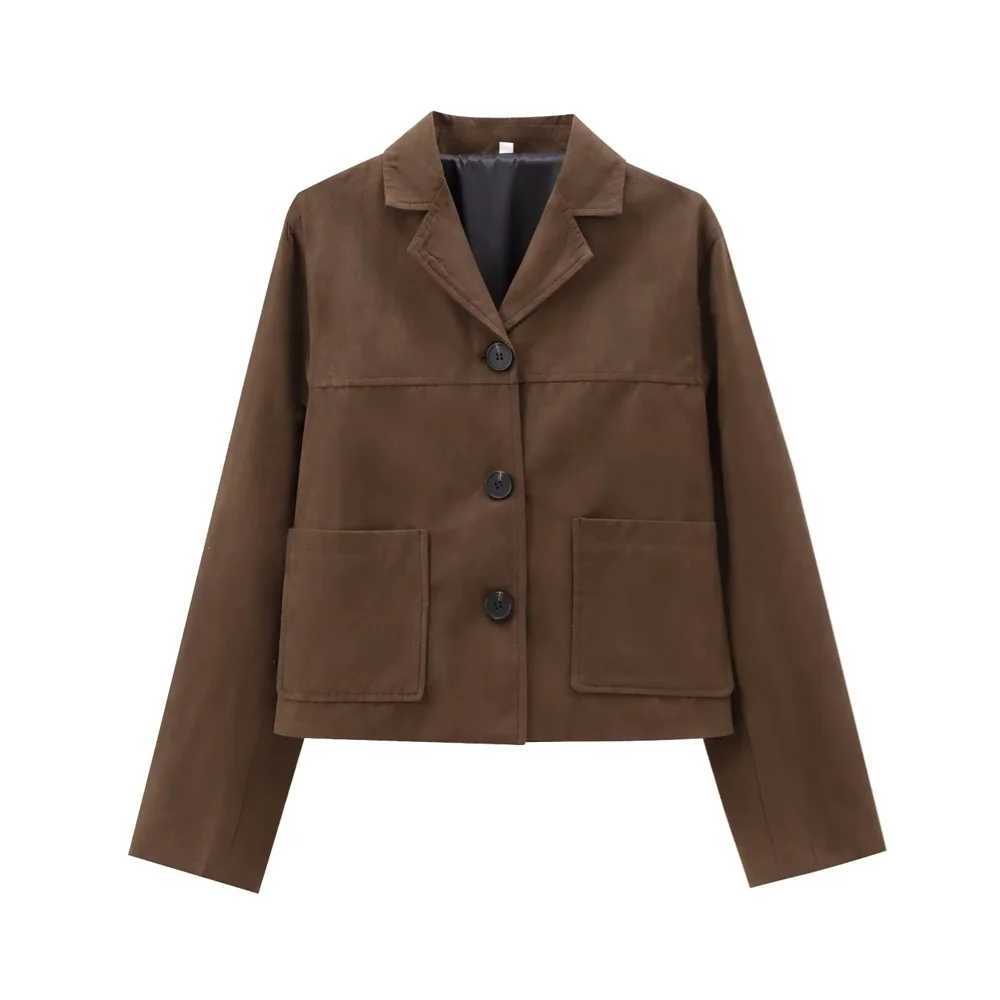 Autumn New European and American Style Versatile Old Money Style Brown Suede Leather Short Coat J251124
