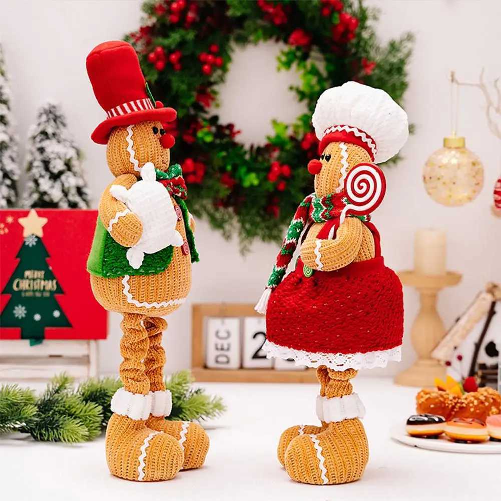Gingerbread Man Doll Christmas Themed Stuffed Christmas Gingerbread Man Plush Dolls for Xmas Party Decor Boy Girl Telescoping H251124