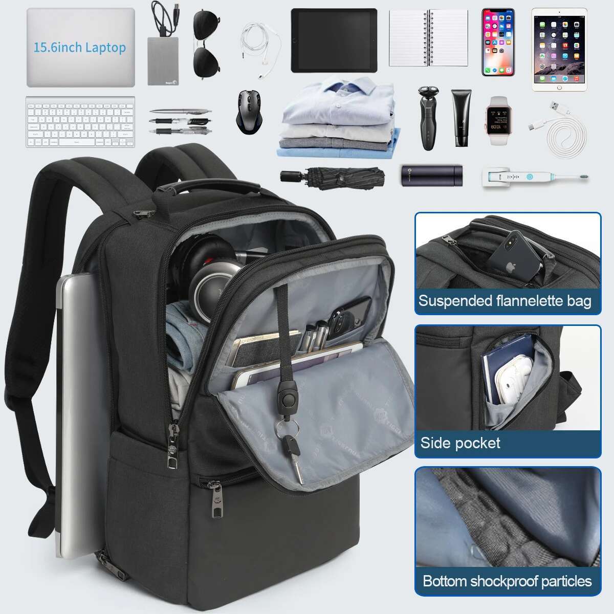 Lifetime Warranty Travel Men 14-15.6-19'' Laptop Male Business Backpack Bag For School Mochila Masculina