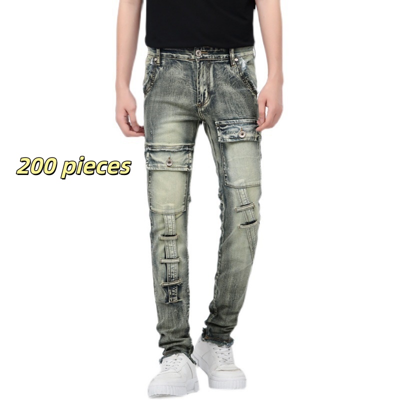 Mertra Men's Jeans Clearance Sale Trendy Brand black jeans Slim Fit Small Foot Elastic baggy jeans Casual Long Pants