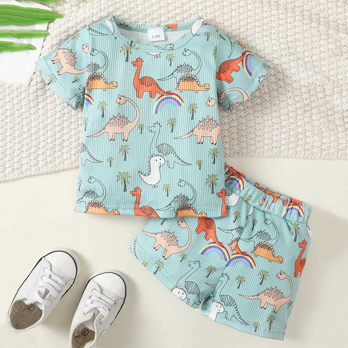 Clothing Sets 2pcs Baby Boys Cute Dinosaur And Tiger Graphic Print T-shirt Shorts Set Clothes R250424