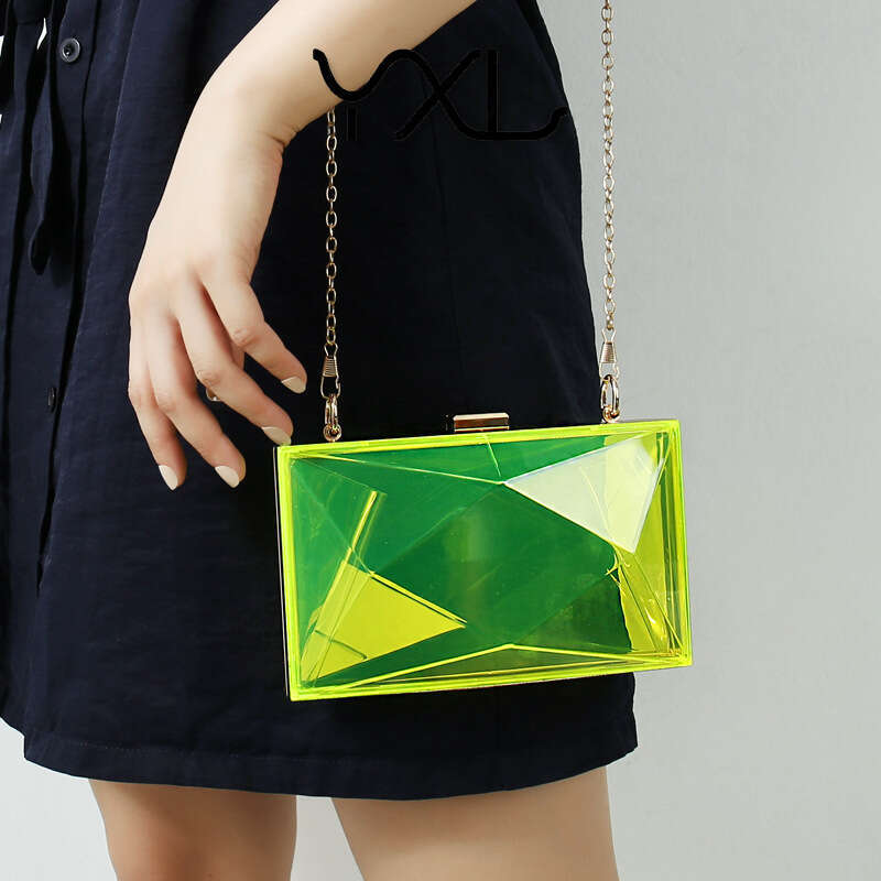 Dinner Bag Diamond Acrylic Single Shoulder Chain Transparent Colorful Square Fashion Dress Handheld Dinner Party Bag KQ